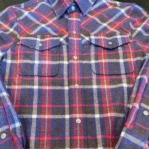 IBEX Taos Wool Blend Snap Button down shirt, Red Blue Plaid